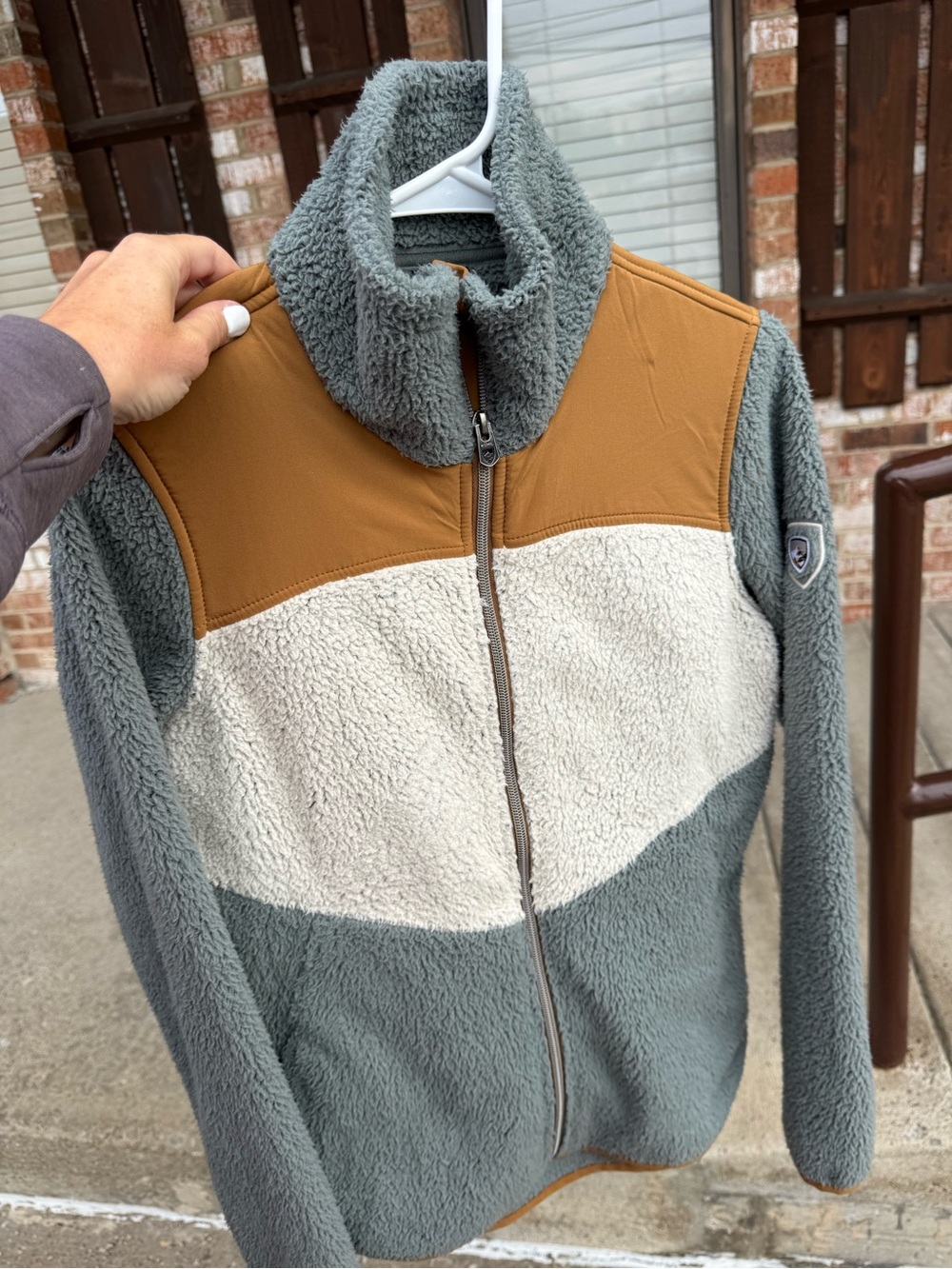 Kuhl Colorblock Teddy Jacket in Gray, Cream & Brown